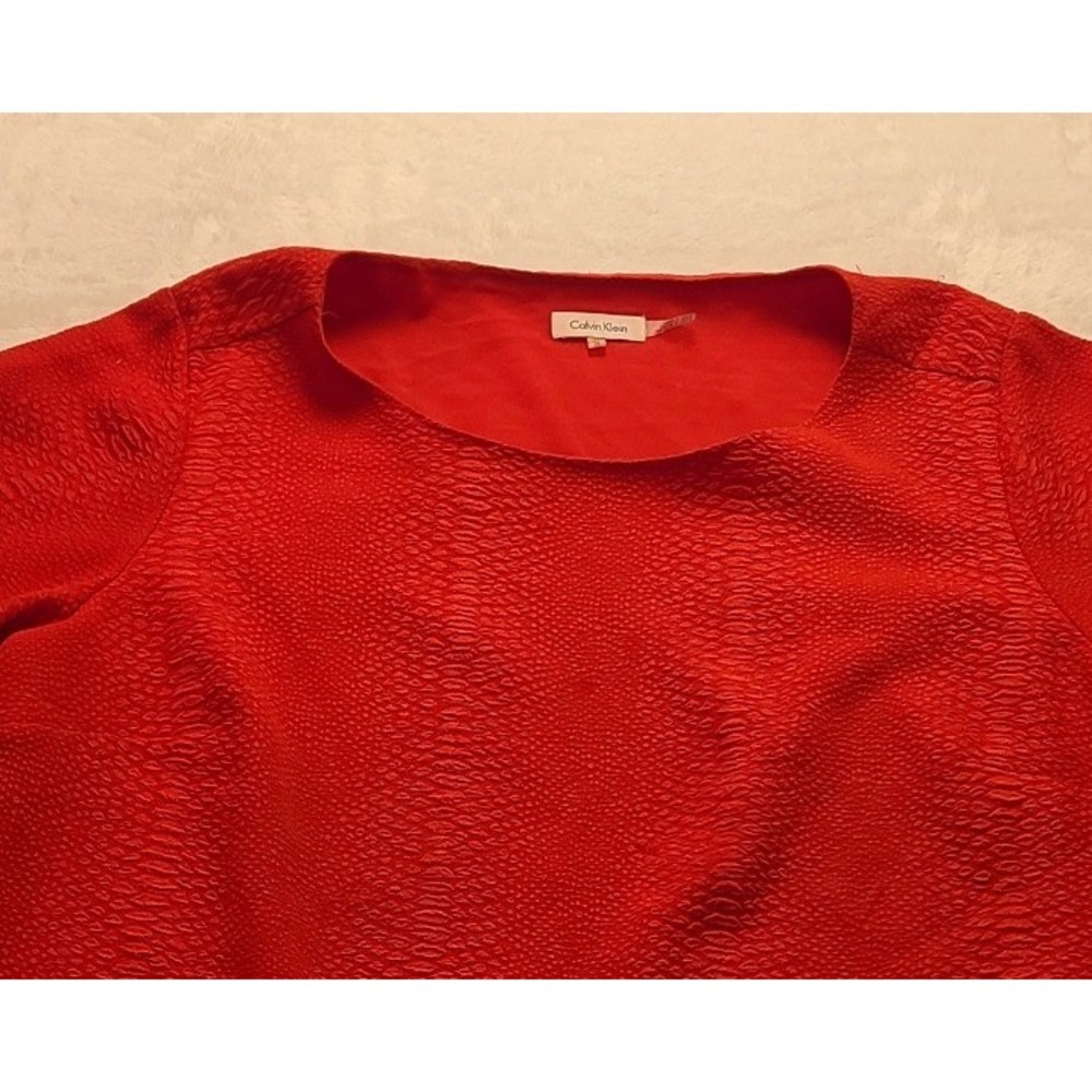 Calvin Klein Red Snakeskin Textured Blouse Scoop Neck 3/4 Sleeve Plus Size 3X - Picture 4 of 12